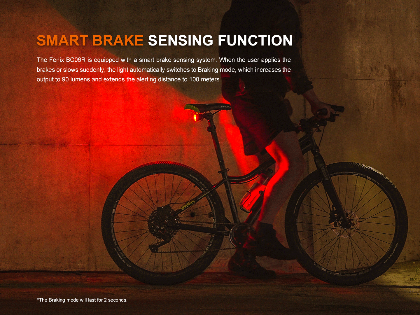 Fenix BC06R Smart-Brake Bicycle Taillight | 270° | 24.5-Hour | IP66 | USB-C