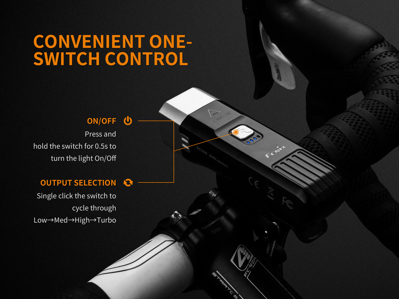 Fenix BC25R LED Bike Light | 600 Lumens | Anti-Glare | IP66 | 2600mAh Battery