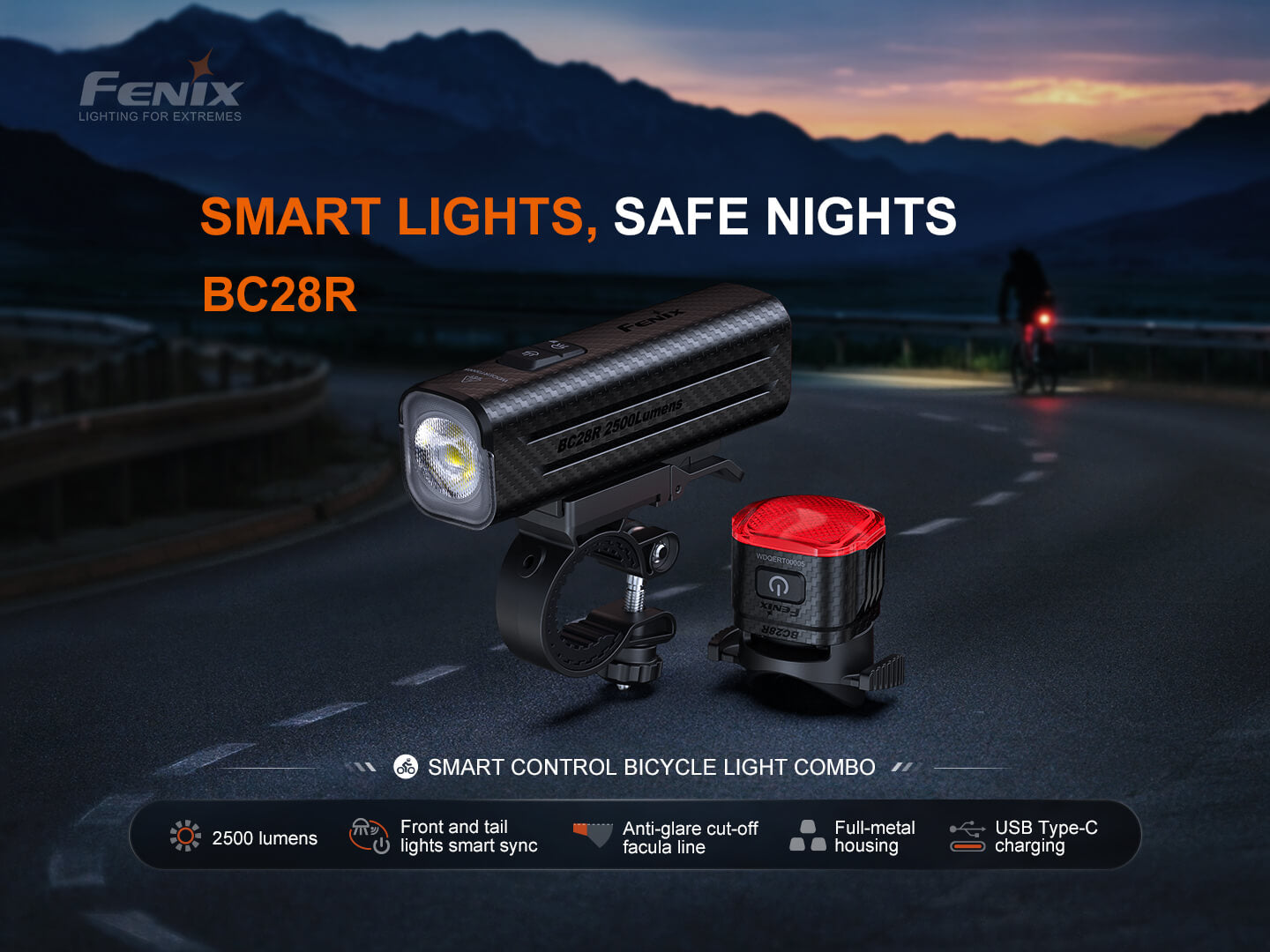 Fenix BC28R Smart Head & Tail Bike Light Combo | 2500 Lumens | Smart-Sync | IP66 | USB-C