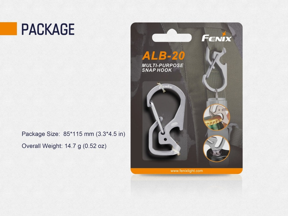 Fenix ALB-20 Multi-Purpose Snap Hook | TC4 Titanium | Bottle Opener & Screwdriver
