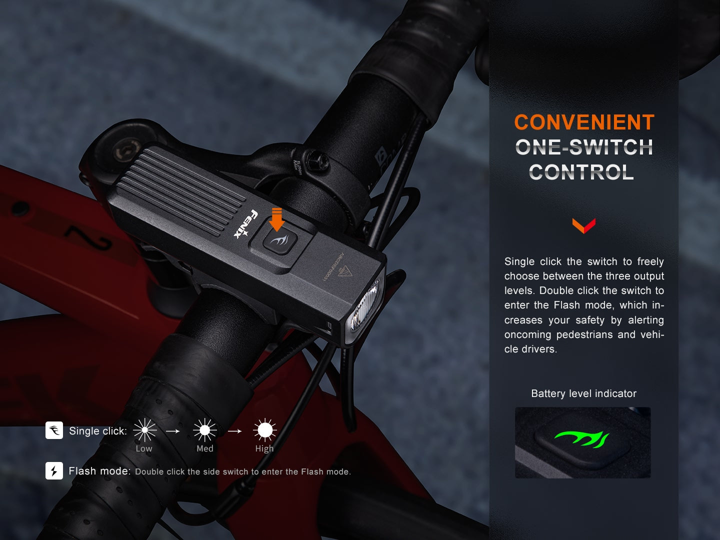 Fenix BC15R Rechargeable Bike Light | 400 Lumens | 31.5-Hour | 109g | IP66
