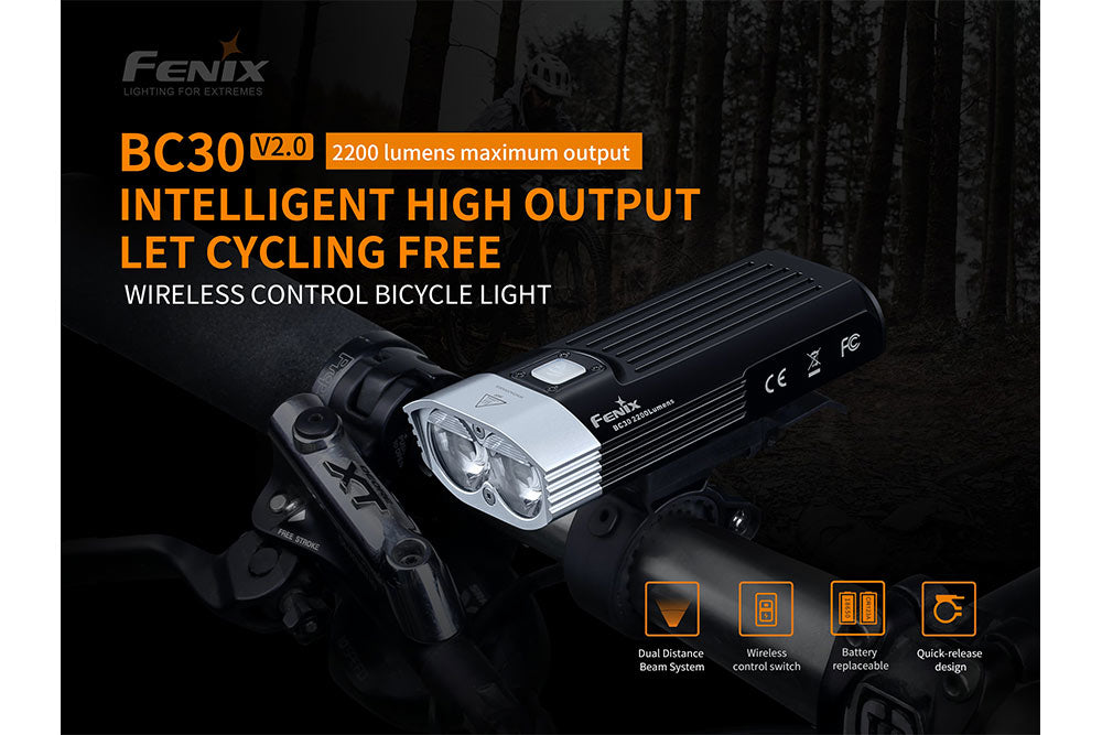 Fenix BC30 V2 LED Bike Light | 2200 Lumens | 610 ft | Dual Beam | Bluetooth