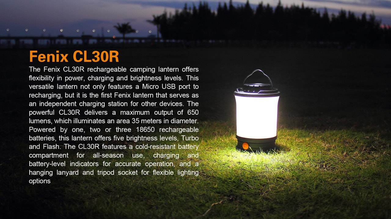 Fenix CL30R Rechargeable LED Camping Lantern | 650 Lumens | Power Bank | All-Season