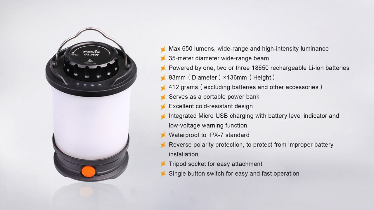 Fenix CL30R Rechargeable LED Camping Lantern | 650 Lumens | Power Bank | All-Season
