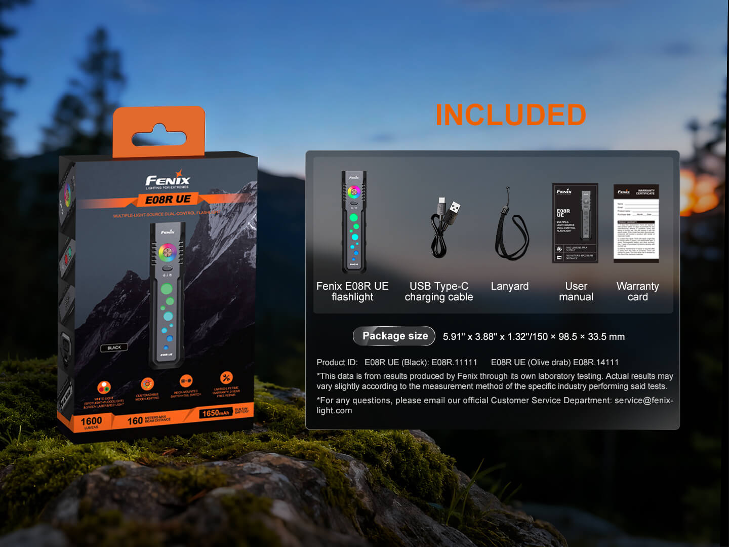 Fenix E08R UE Multi-Light EDC Flashlight | 1600 Lumens | Green Laser | Red Light | IP66
