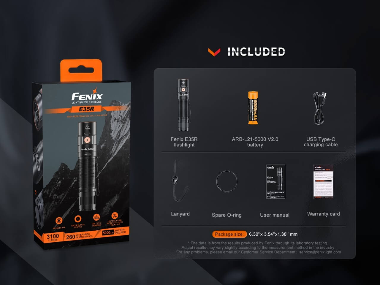 Fenix E35R Rechargeable EDC Flashlight | 3100 Lumens | IOP | 6 Modes | USB-C