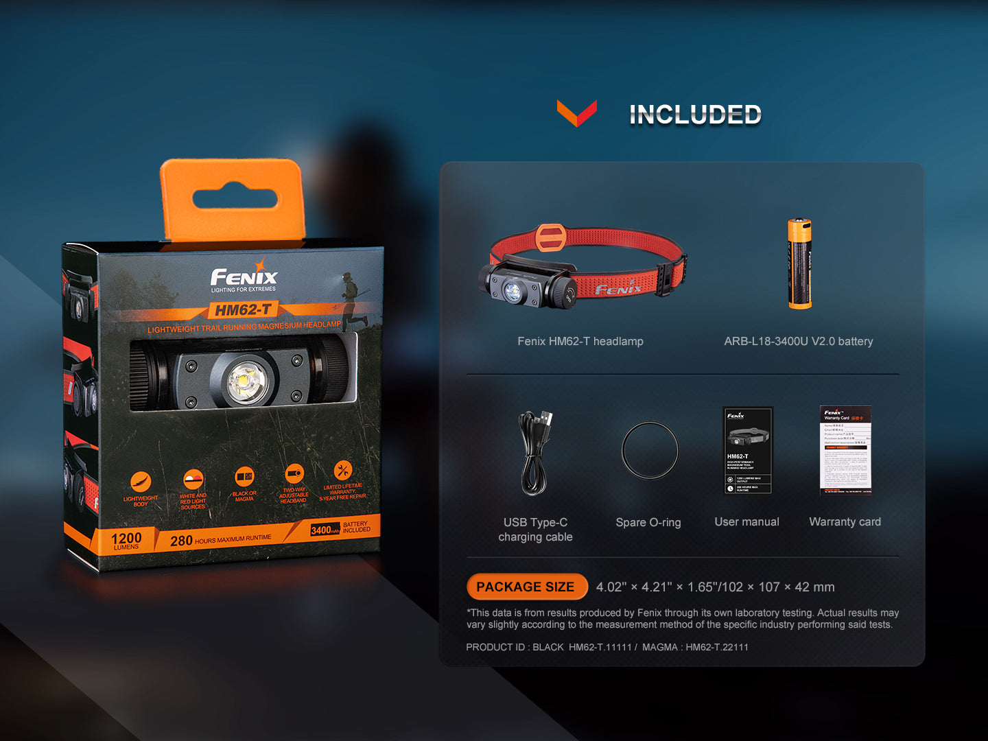 Fenix HM62-T Trail Running Headlamp | 1200 Lumens | Magnesium Body | Emergency Whistle | IP68