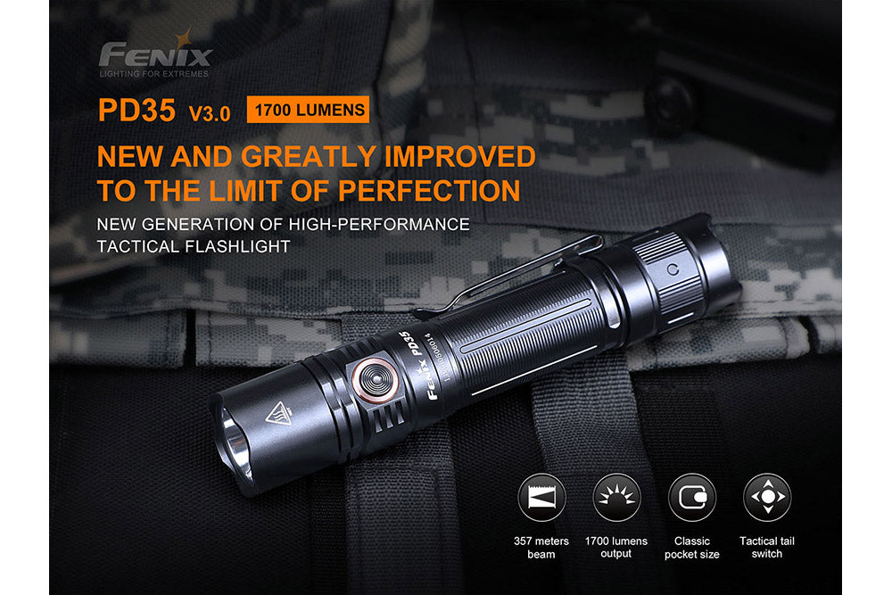 Fenix PD35 V3.0 EDC Flashlight | 1700 Lumens | SFT40 LED | Strike Bezel | USB-C