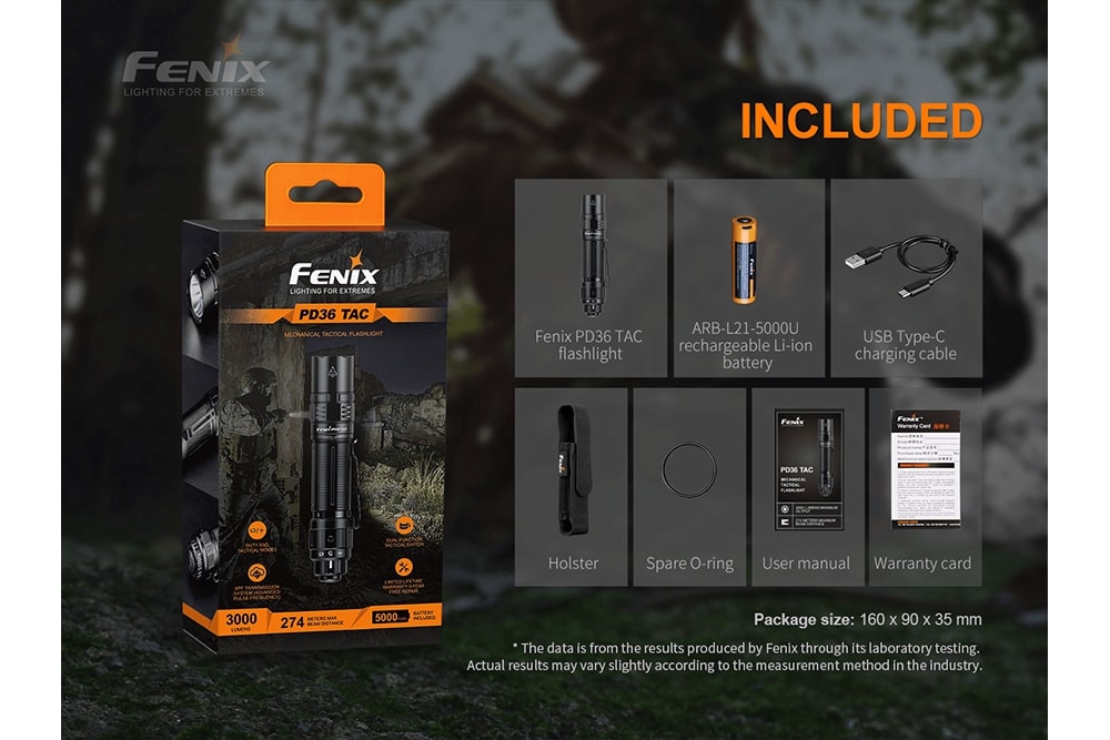 Fenix PD36 TAC Tactical Flashlight | 3000 Lumens | 898 ft Beam | USB-C | IP68