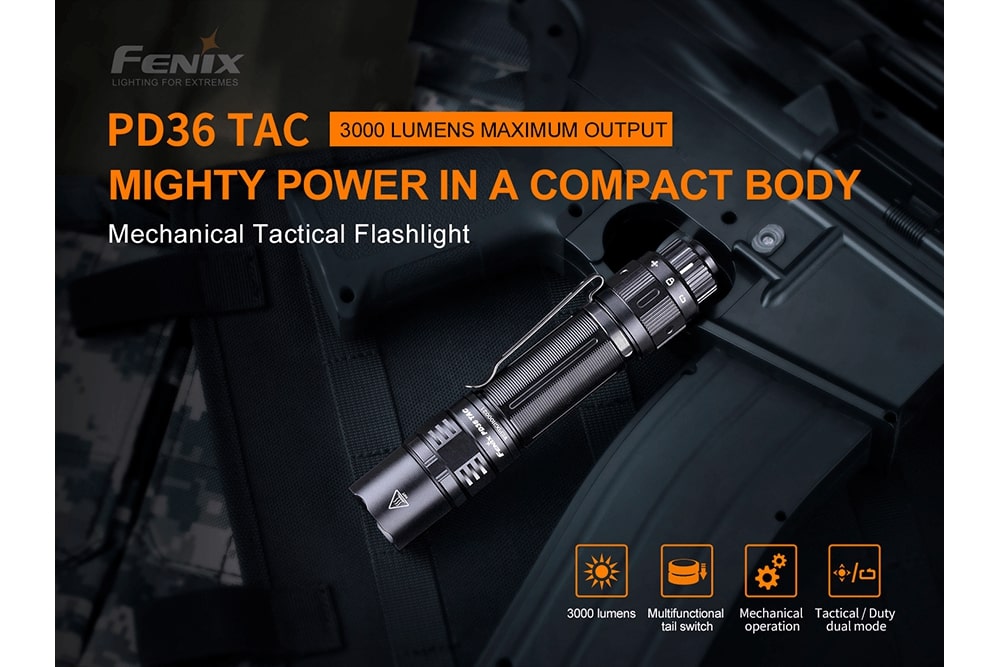 Fenix PD36 TAC Tactical Flashlight | 3000 Lumens | 898 ft Beam | USB-C | IP68