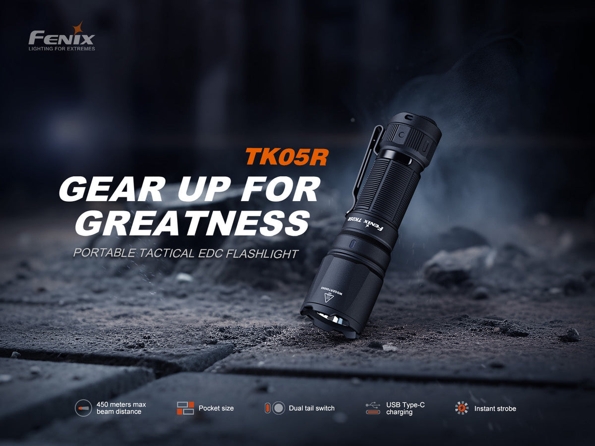Fenix TK05R Compact Tactical EDC Flashlight | 1000 Lumens | 450m | APF | IP68 | USB-C