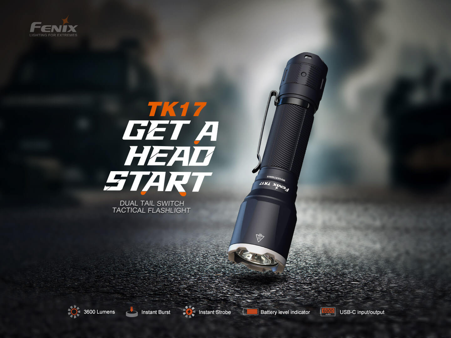Fenix TK17 Dual Switch Tactical Flashlight | 3600 Lumens | 330m | Power Bank | IP68