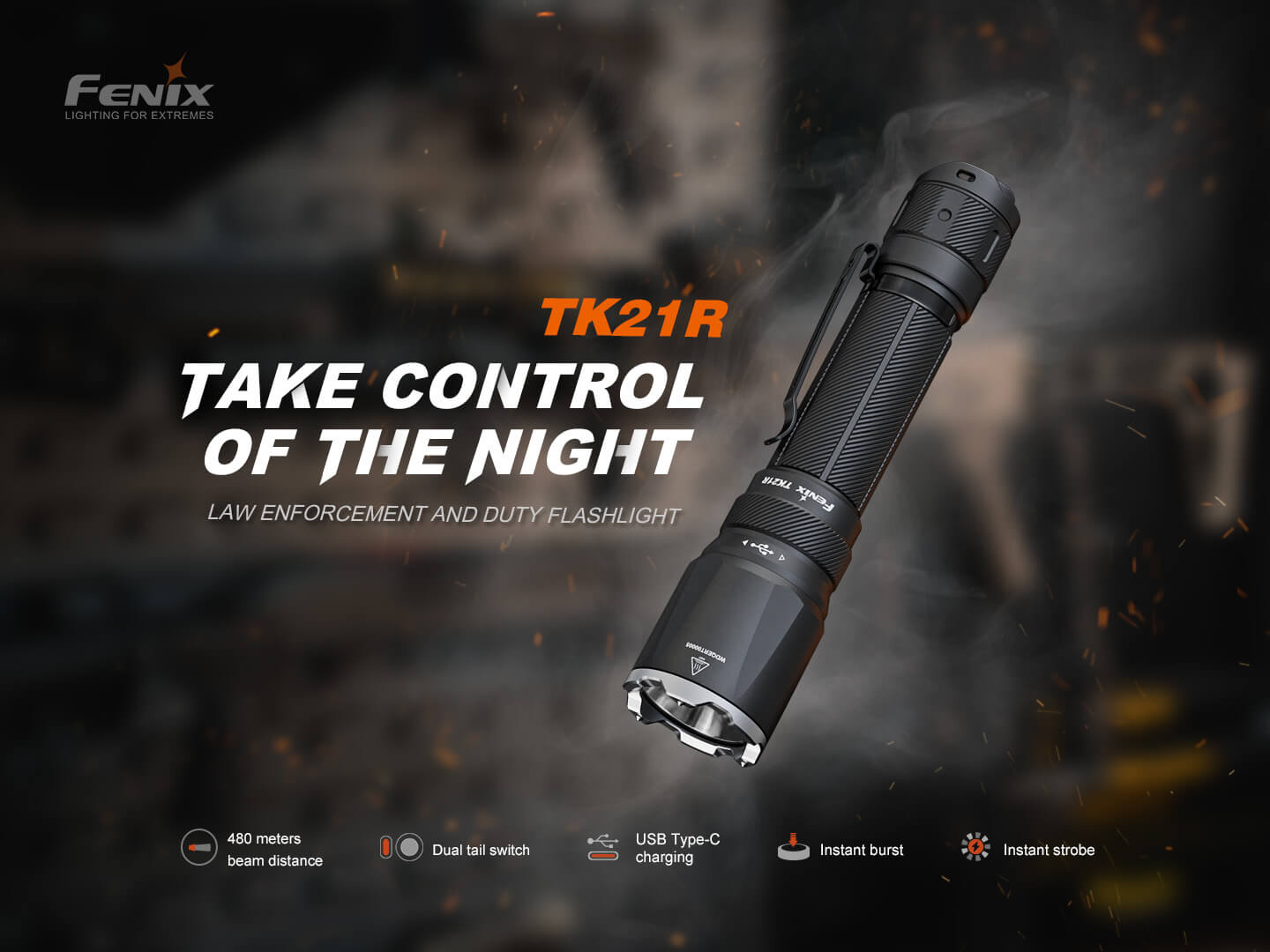 Fenix TK21R Duty Flashlight | 3600 Lumens | 480m | SFT90 LED | APF | 1.5-Hr Charge | IP68
