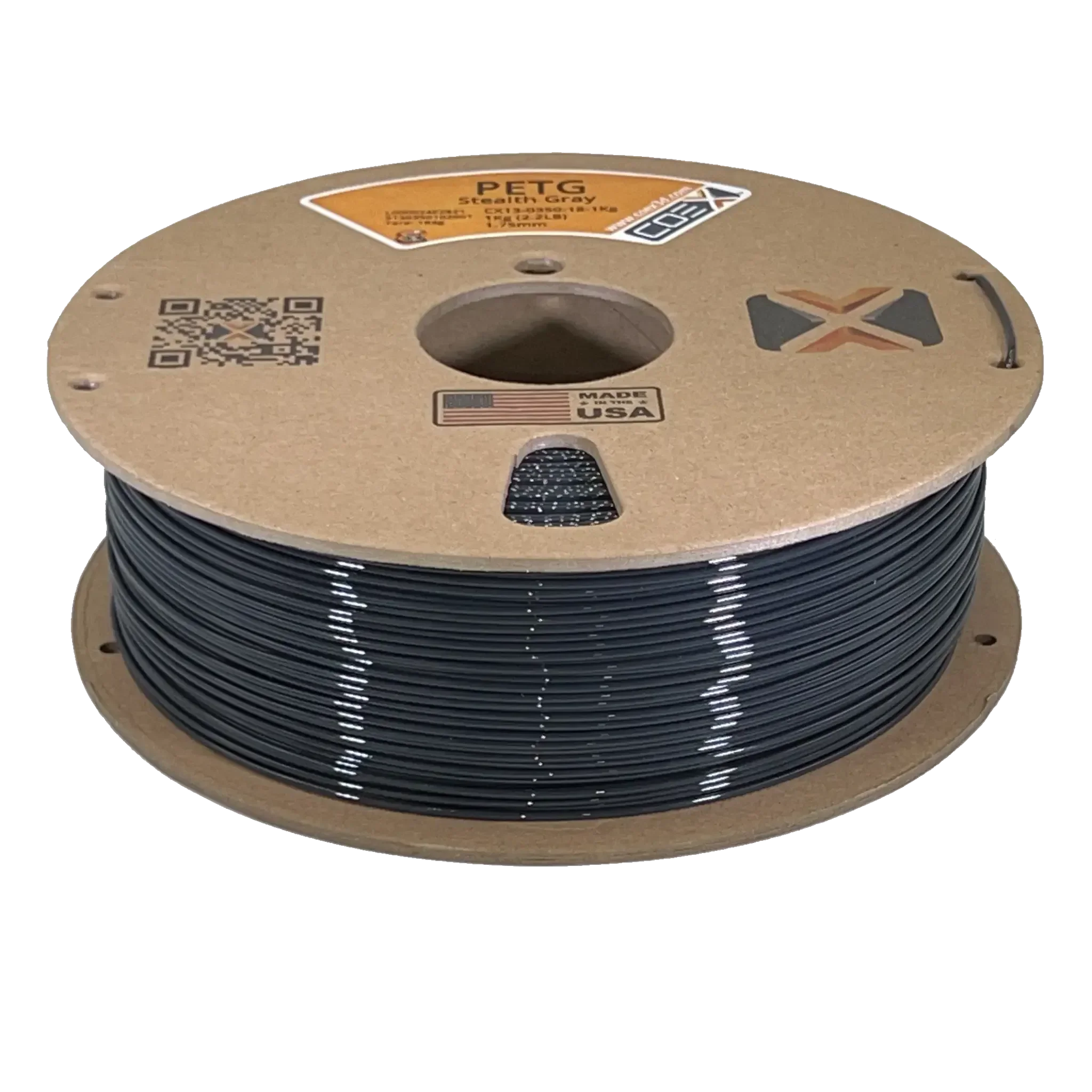 COEX 3D PETG Filament – Stealth Gray – Strong, Low Warp, Glossy 3D Printing Material