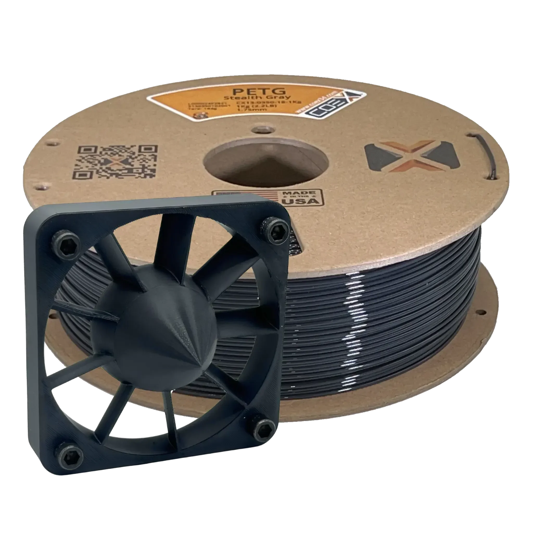 COEX 3D PETG Filament – Stealth Gray – Strong, Low Warp, Glossy 3D Printing Material