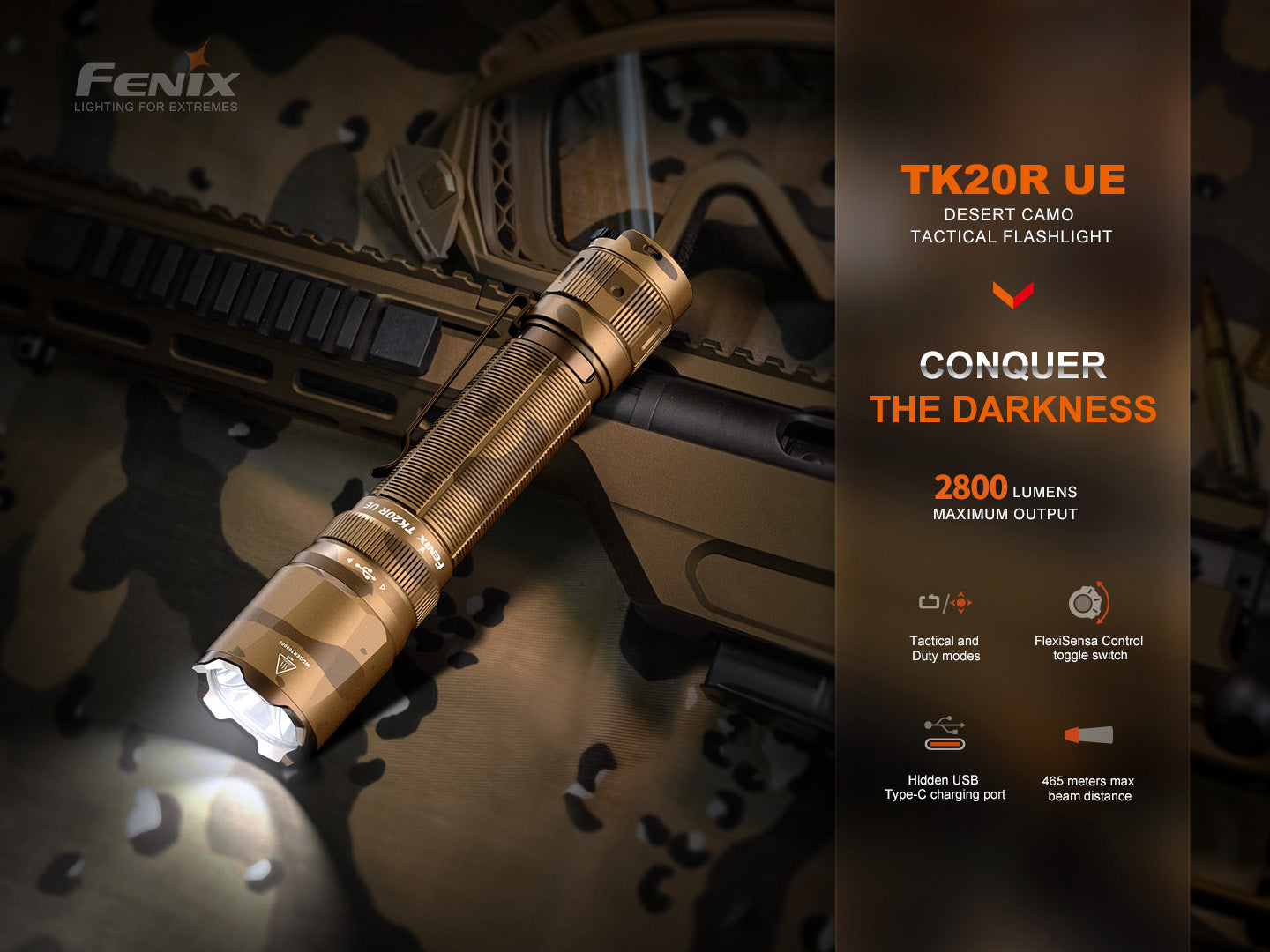 Fenix TK20R UE Tactical Flashlight | 2800 Lumens | FlexiSensa | 4 Colors