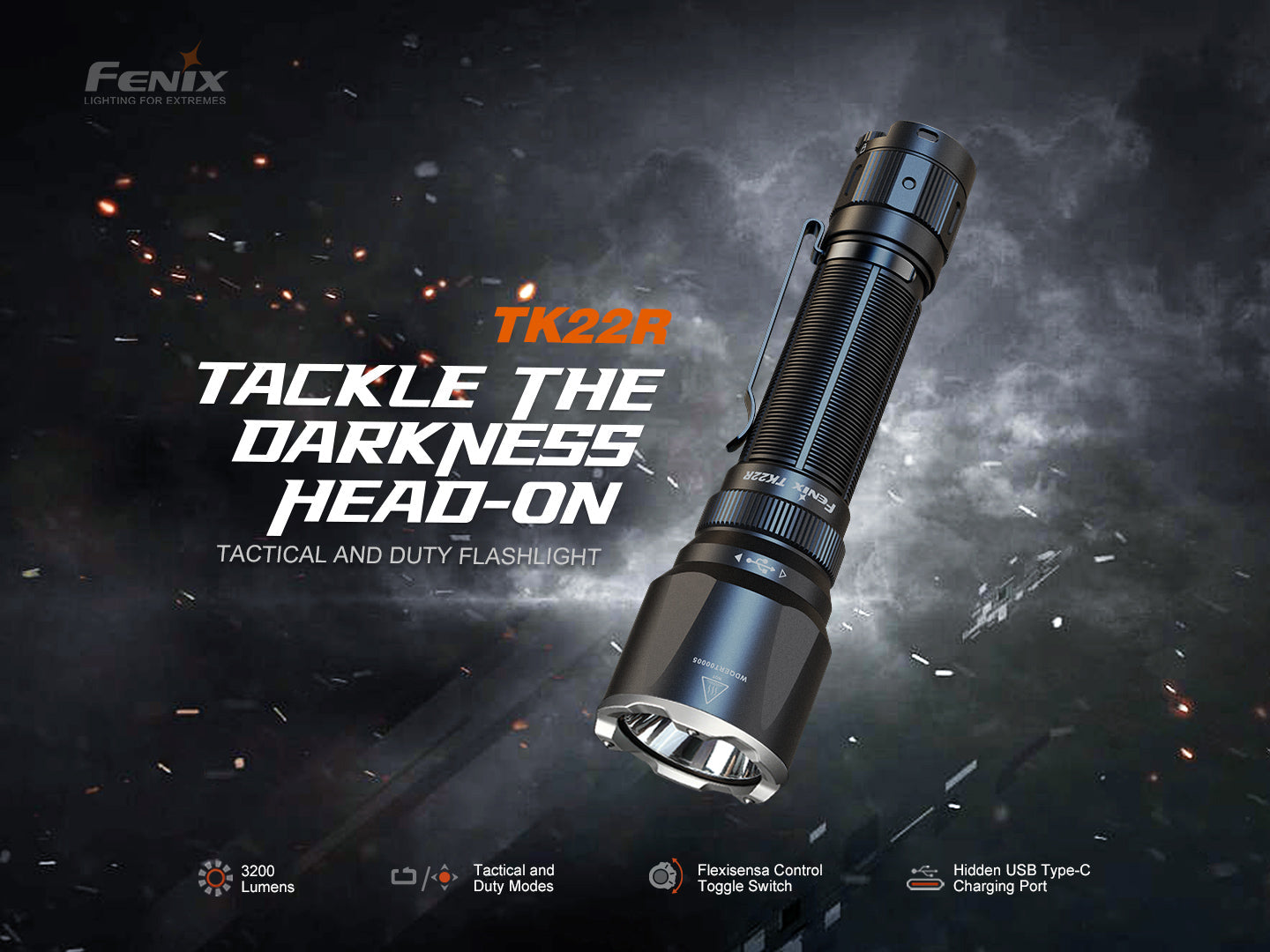 Fenix TK22R Rechargeable Tactical & Duty Flashlight | 3200 Lumens | Flexi-Sensa | IP68