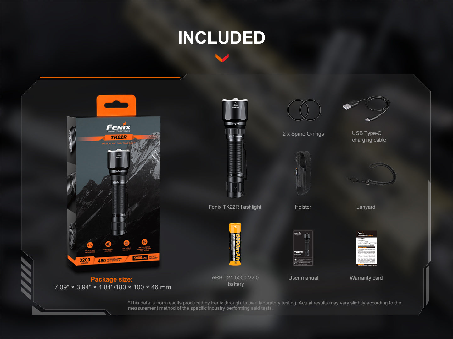 Fenix TK22R Rechargeable Tactical & Duty Flashlight | 3200 Lumens | Flexi-Sensa | IP68