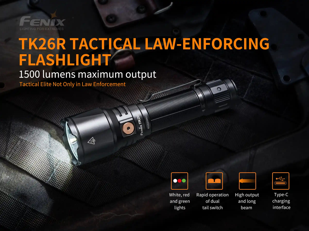Fenix TK26R Tactical LED Flashlight | 1500 Lumens | White, Green & Red | IP68