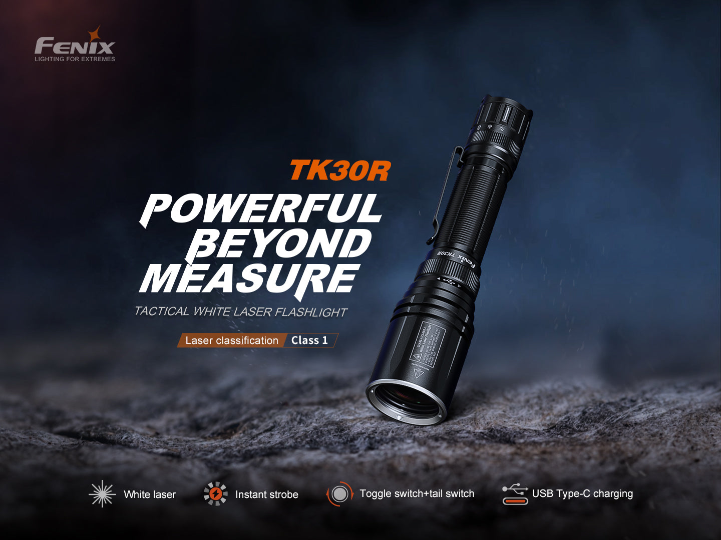 Fenix TK30R Tactical White Laser Rechargeable Flashlight | 500 Lumens | 1500m Beam | IP68