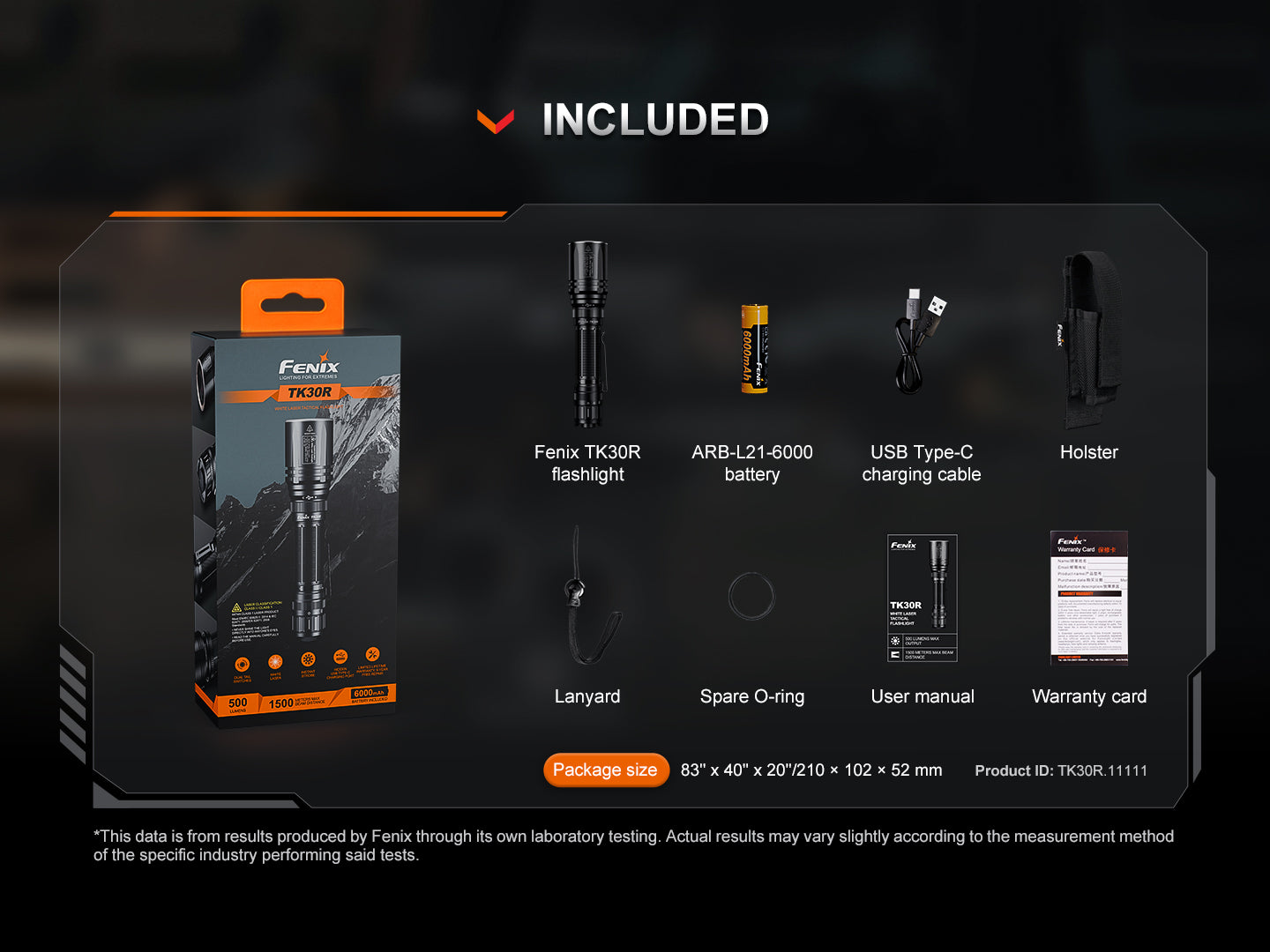 Fenix TK30R Tactical White Laser Rechargeable Flashlight | 500 Lumens | 1500m Beam | IP68