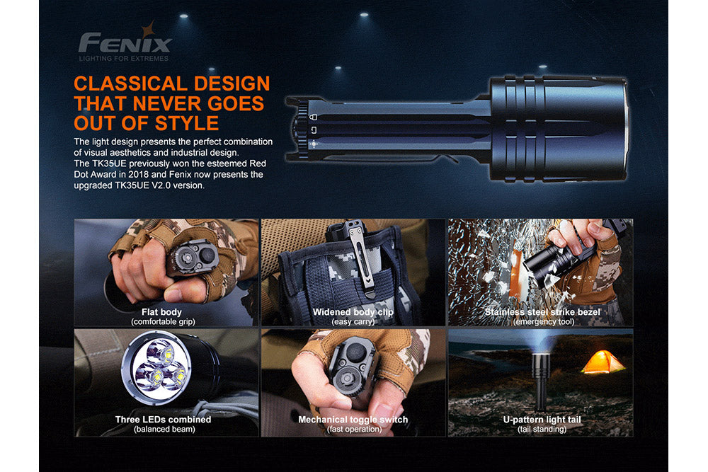 Fenix TK35UE V2.0 Tactical Flashlight | 5000 Lumens | 1300 ft | Tactical & Duty Modes