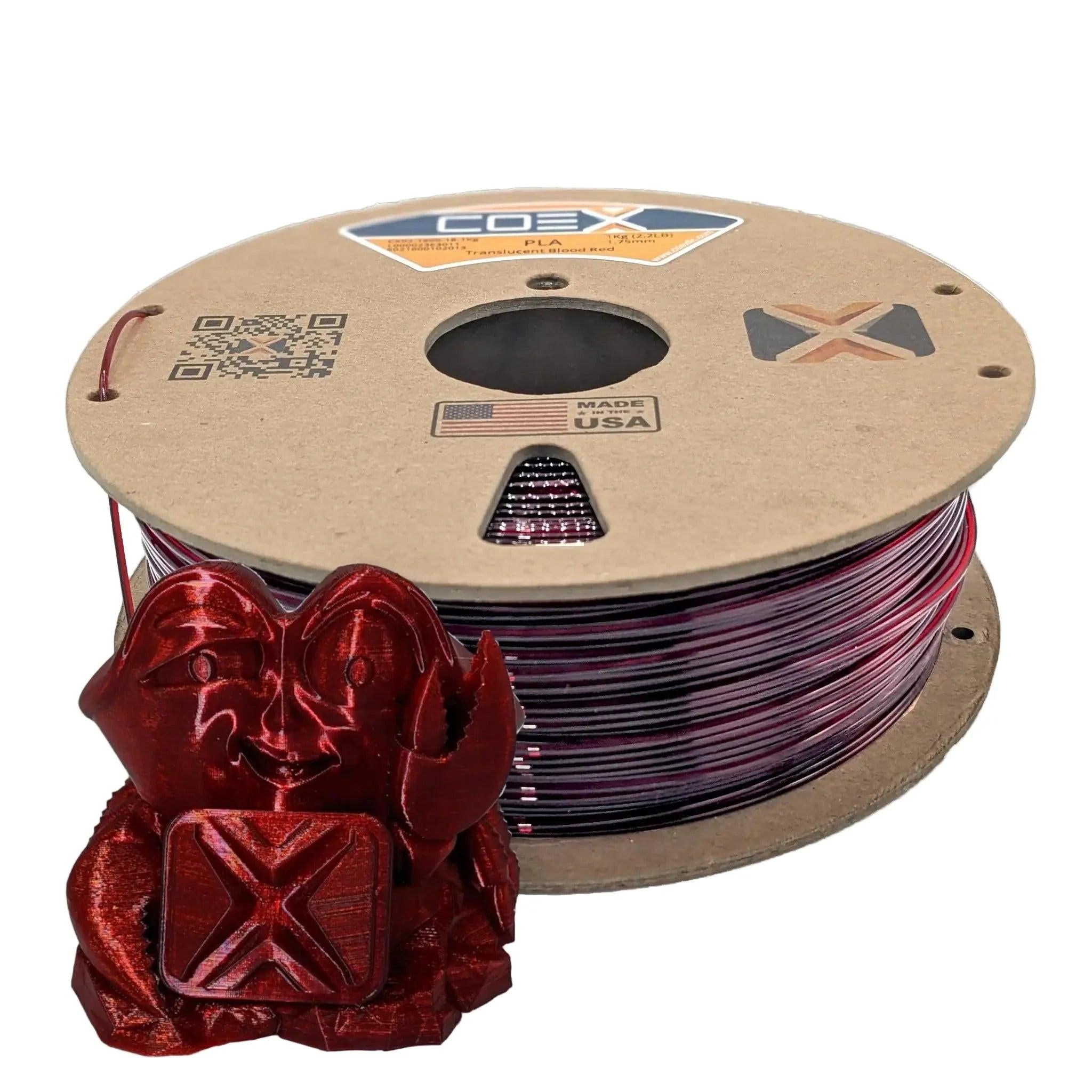 COEX 3D PLA Prime Filament – Translucent Blood Red – Smooth Finish, Easy Print PLA