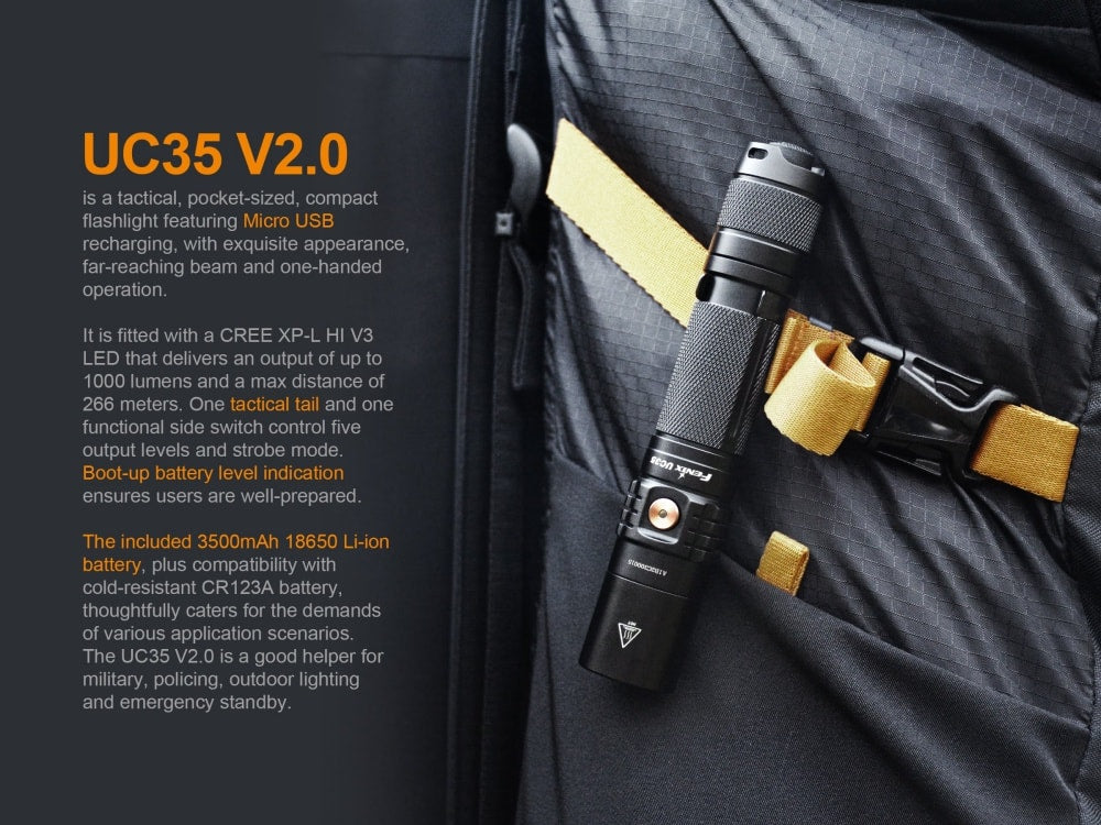 Fenix UC35 V2.0 Rechargeable EDC Flashlight | 1000 Lumens | 872 ft | CREE XP-L HI V3