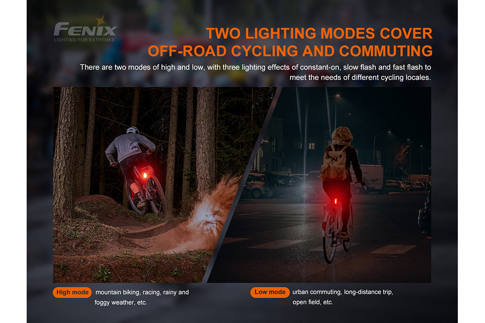 Fenix BC05R V2.0 Rechargeable Bicycle Tail Light | 180° Wide-Angle | IP66 | USB-C