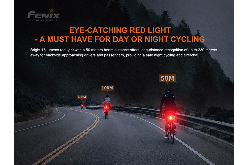 Fenix BC05R V2.0 Rechargeable Bicycle Tail Light | 180° Wide-Angle | IP66 | USB-C