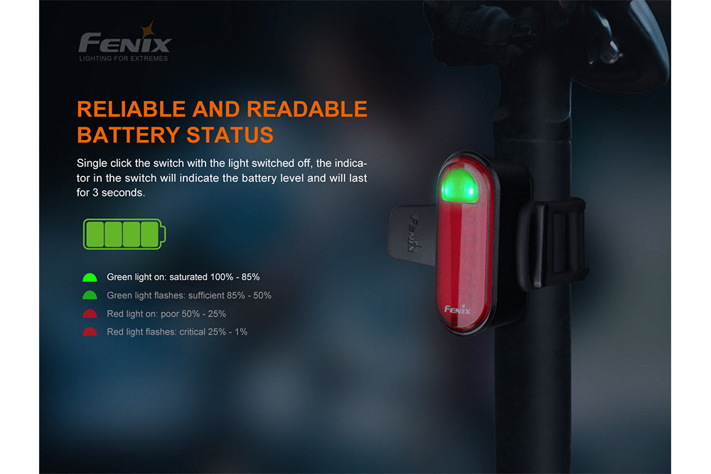 Fenix BC05R V2.0 Rechargeable Bicycle Tail Light | 180° Wide-Angle | IP66 | USB-C