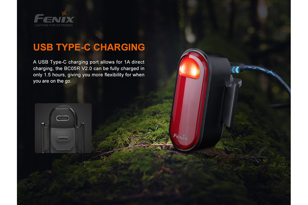 Fenix BC05R V2.0 Rechargeable Bicycle Tail Light | 180° Wide-Angle | IP66 | USB-C