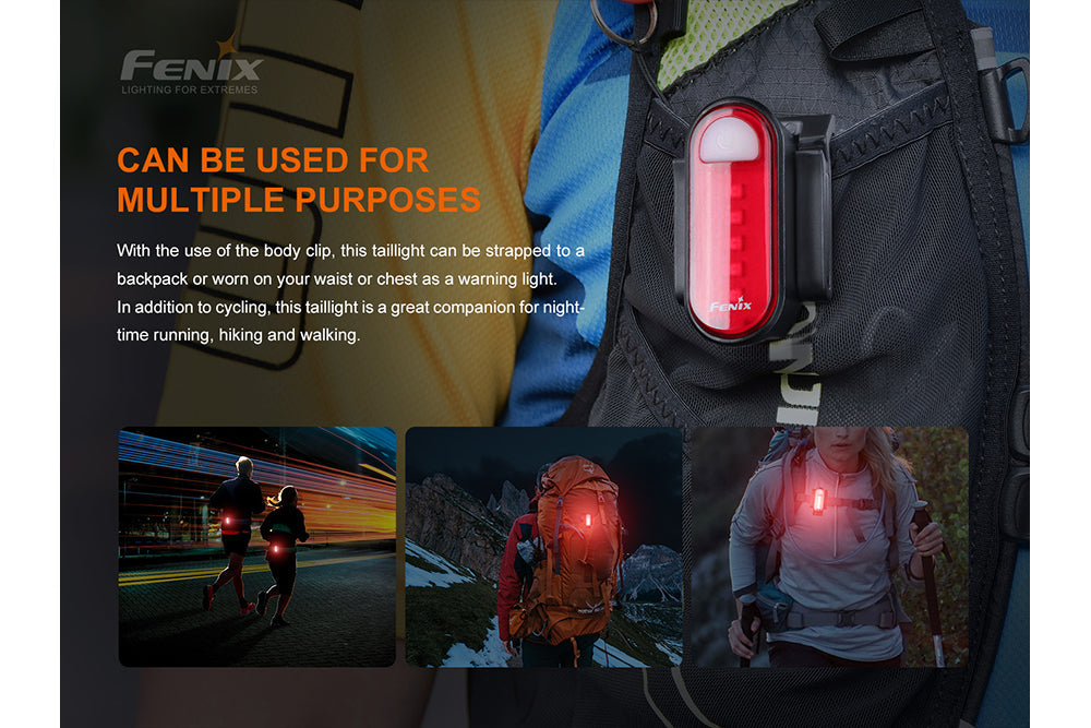 Fenix BC05R V2.0 Rechargeable Bicycle Tail Light | 180° Wide-Angle | IP66 | USB-C