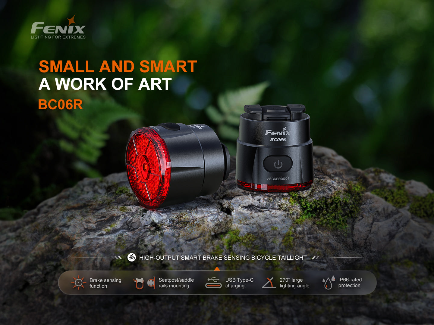 Fenix BC06R Smart-Brake Bicycle Taillight | 270° | 24.5-Hour | IP66 | USB-C