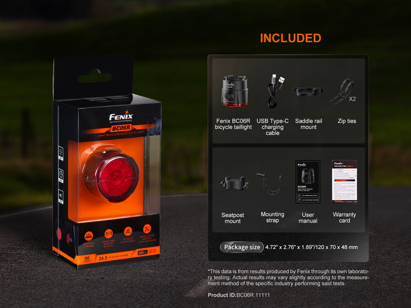 Fenix BC06R Smart-Brake Bicycle Taillight | 270° | 24.5-Hour | IP66 | USB-C