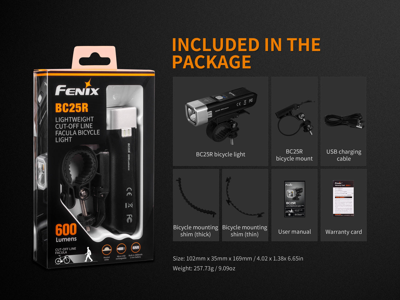 Fenix BC25R LED Bike Light | 600 Lumens | Anti-Glare | IP66 | 2600mAh Battery