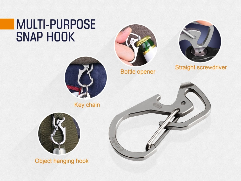 Fenix ALB-20 Multi-Purpose Snap Hook | TC4 Titanium | Bottle Opener & Screwdriver