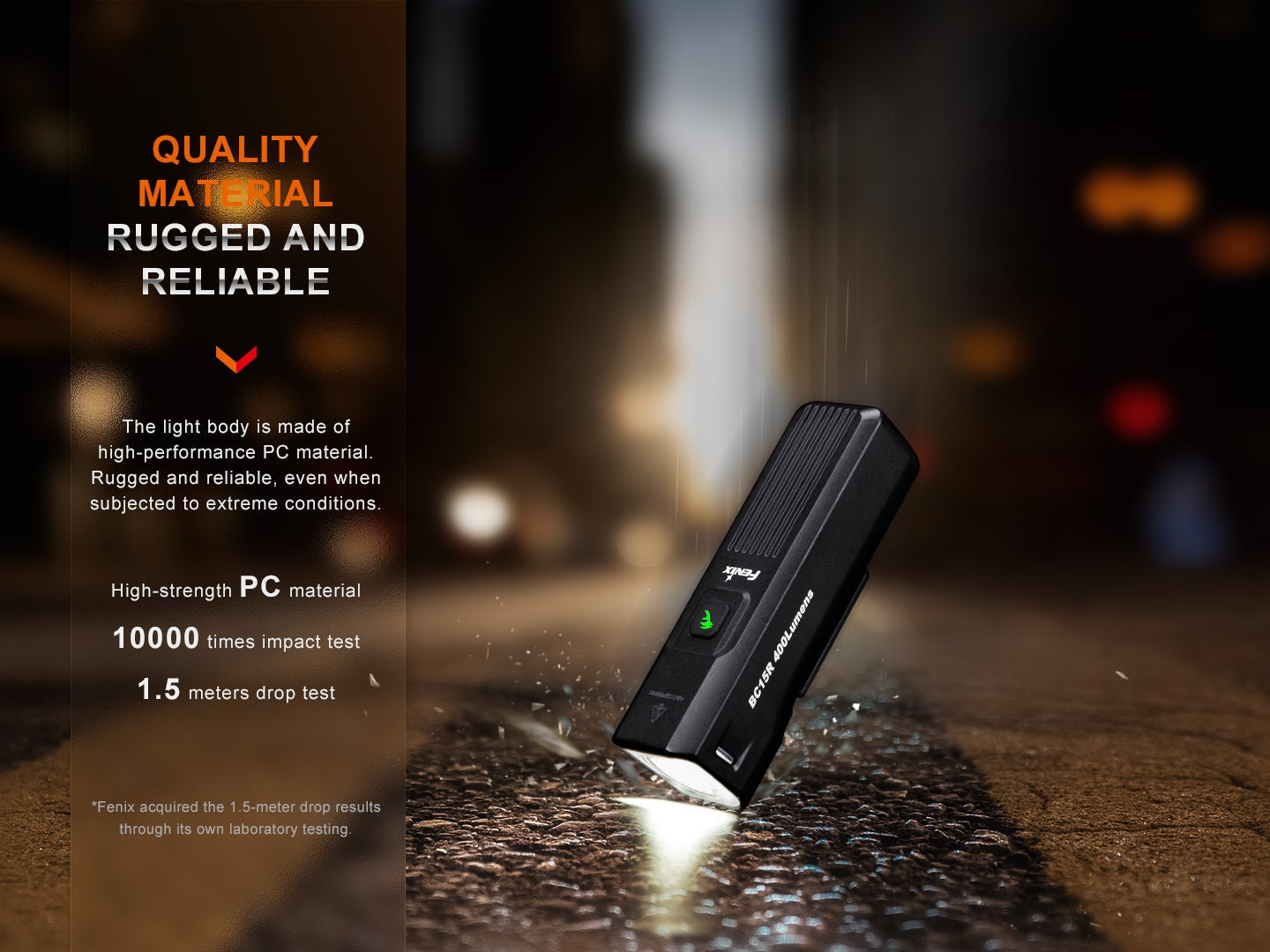 Fenix BC15R Rechargeable Bike Light | 400 Lumens | 31.5-Hour | 109g | IP66