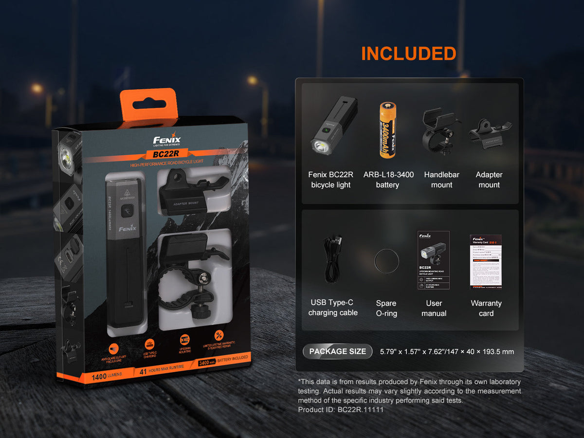 Fenix BC22R Road Bike Light | 1400 Lumens | 512 ft Beam | Anti-Glare | IP66 | USB-C