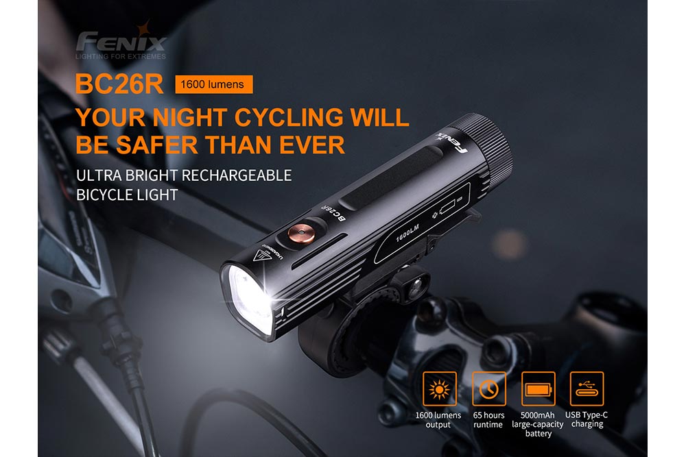 Fenix BC26R LED Bike Light | 1600 Lumens | 100° Beam | 65-Hour Runtime | IP68
