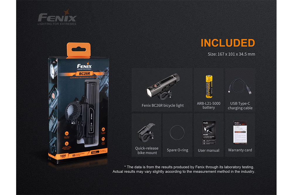 Fenix BC26R LED Bike Light | 1600 Lumens | 100° Beam | 65-Hour Runtime | IP68