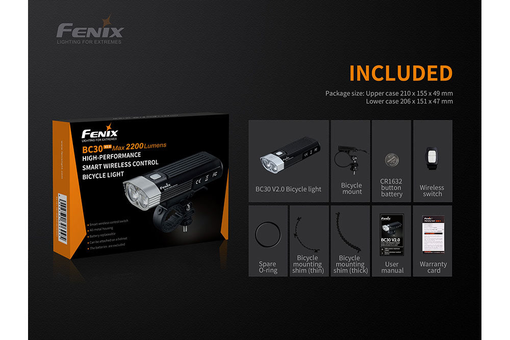 Fenix BC30 V2 LED Bike Light | 2200 Lumens | 610 ft | Dual Beam | Bluetooth