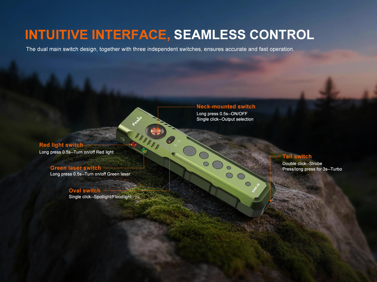 Fenix E08R UE Multi-Light EDC Flashlight | 1600 Lumens | Green Laser | Red Light | IP66