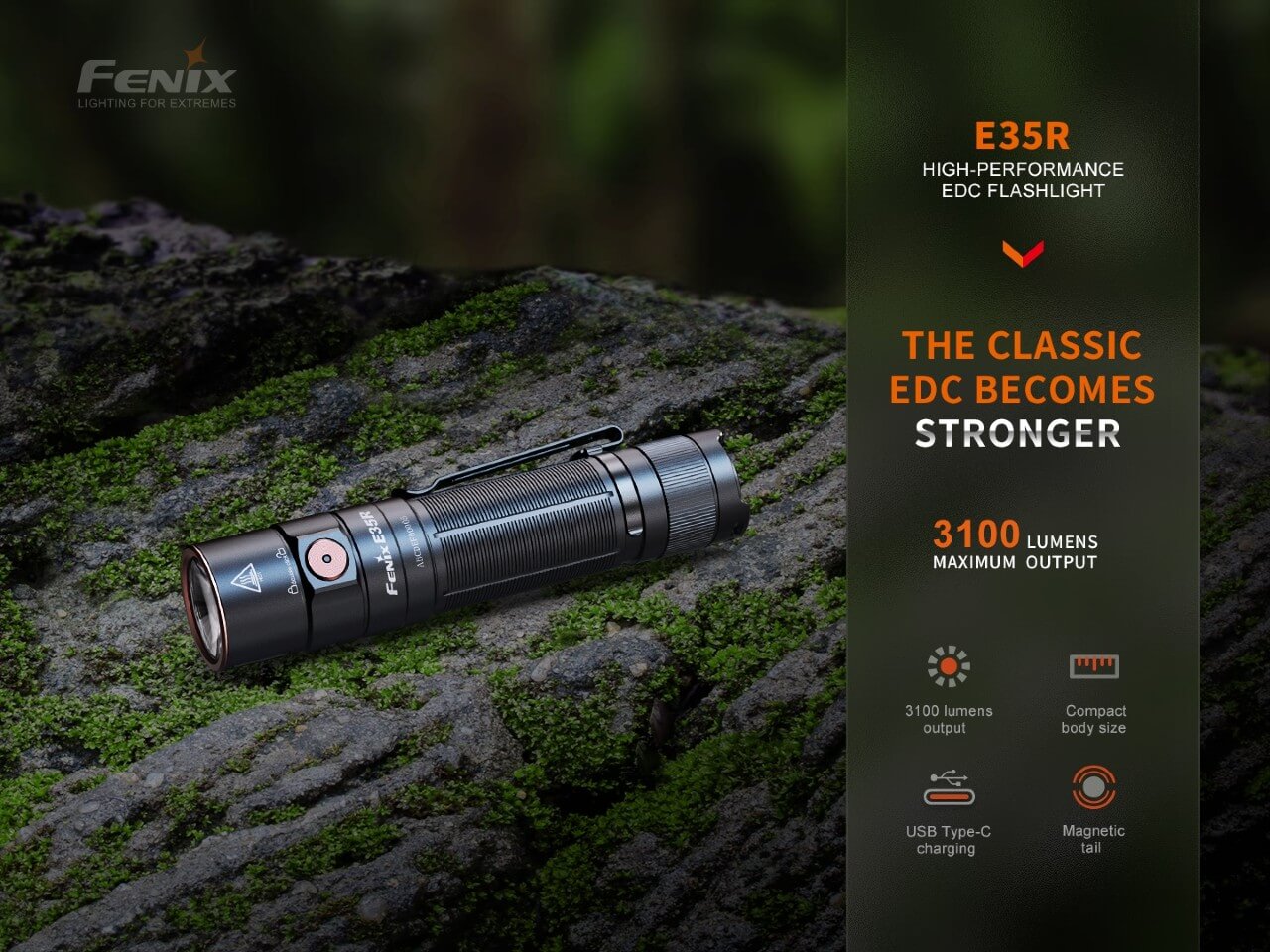 Fenix E35R Rechargeable EDC Flashlight | 3100 Lumens | IOP | 6 Modes | USB-C