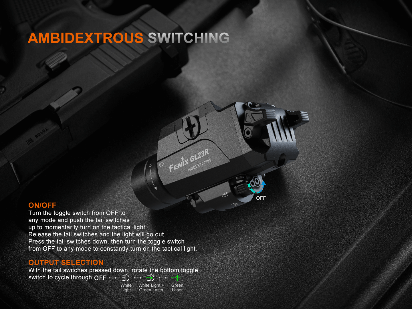 Fenix GL23R Green Laser Tactical Pistol Light | 1200 Lumens | 520nm | IP66 | USB-C