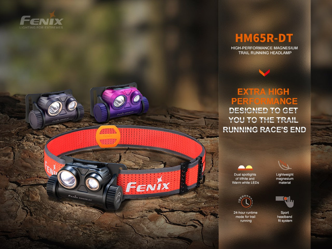 Fenix HM65R-DT Trail Running Headlamp | 1500 Lumens | Warm White 3000K | Magnesium