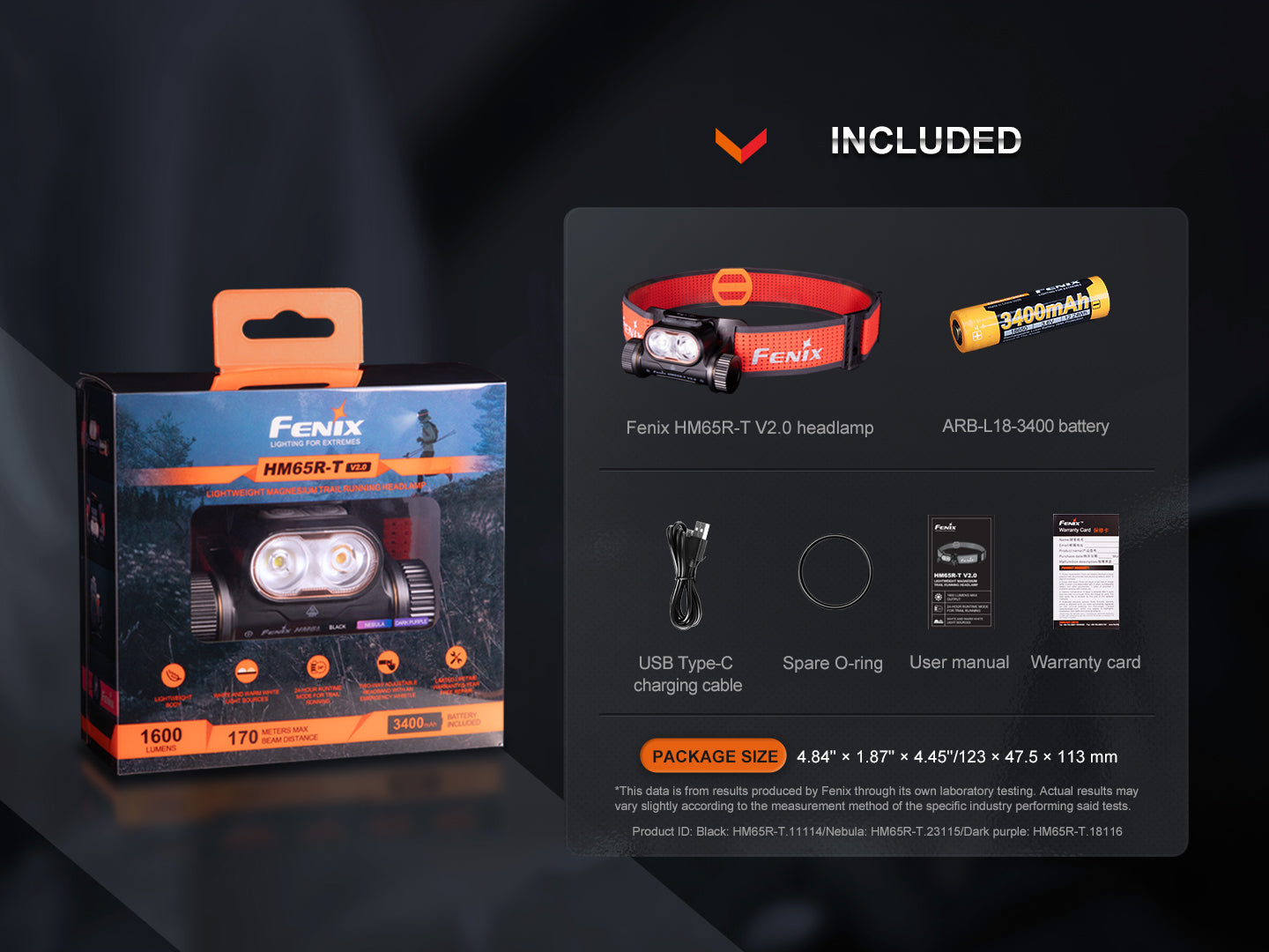 Fenix HM65R-T V2 Trail Running Headlamp | Magnesium | 170m | White & Warm White | IP68