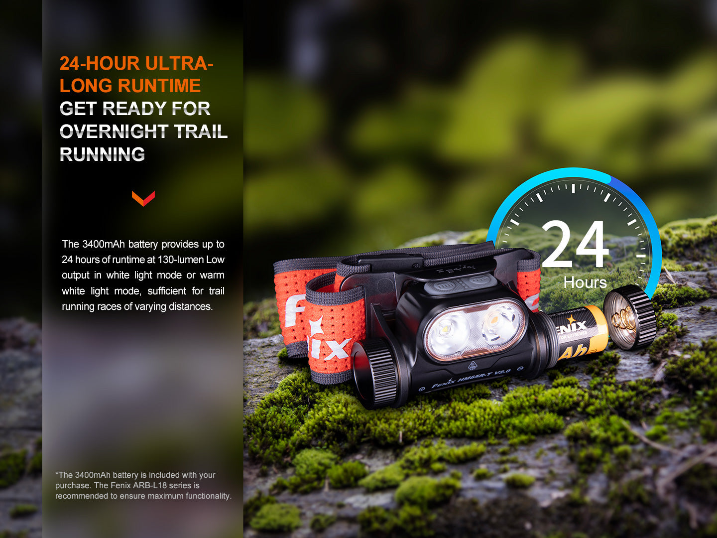 Fenix HM65R-T V2 Trail Running Headlamp | Magnesium | 170m | White & Warm White | IP68