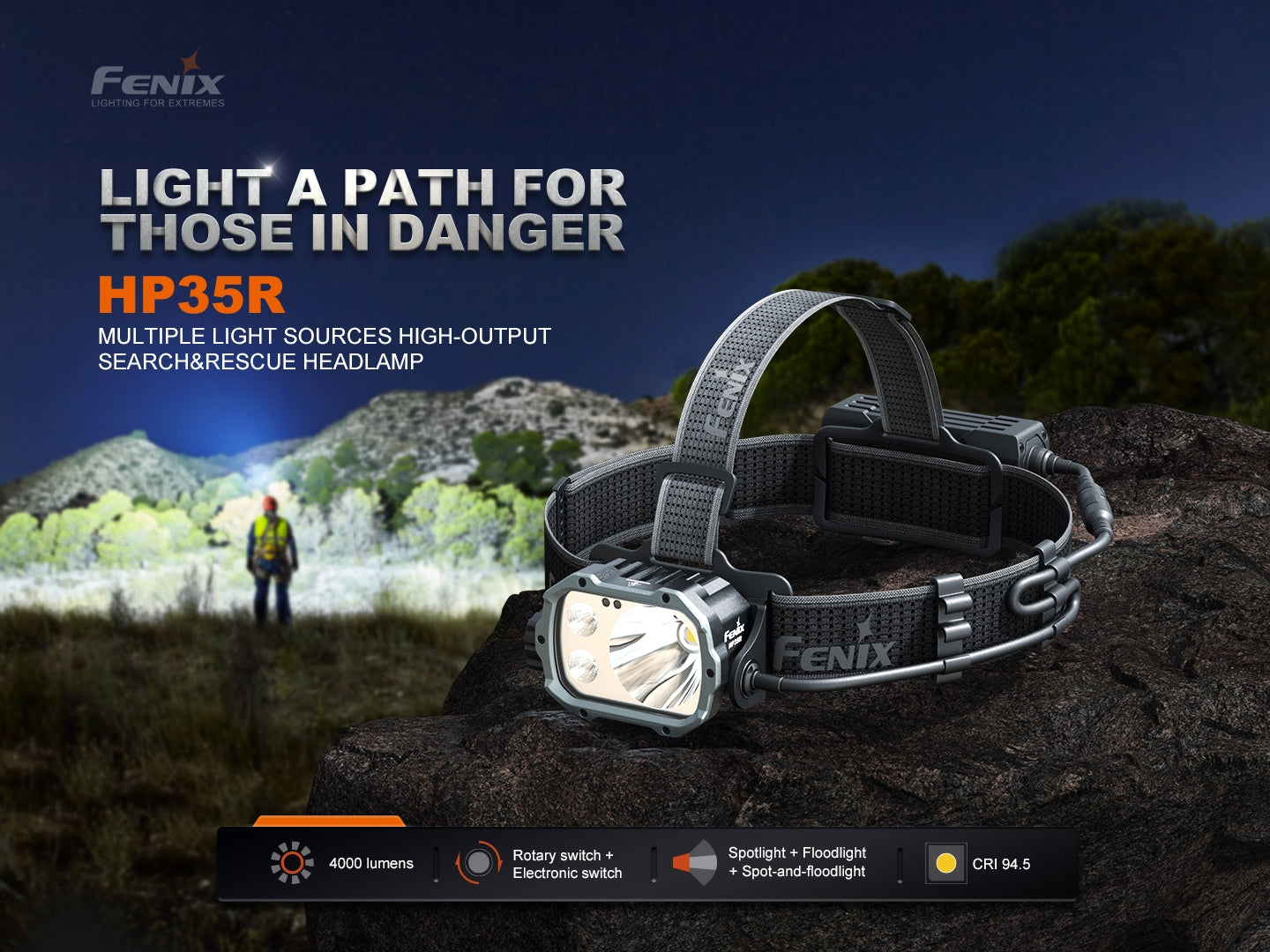 Fenix HP35R Search & Rescue Headlamp | 4000 Lumens | 500-Hour | Power Bank | IP66