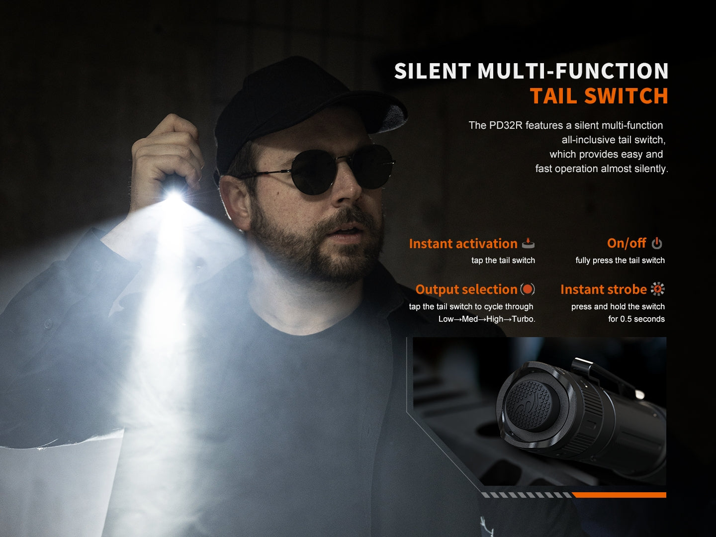 Fenix PD32R Rechargeable Flashlight | 1400 Lumens | Silent Switch | IP68 | USB-C